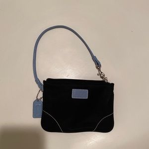 Coach nylon black wristlet with light blue leather accents